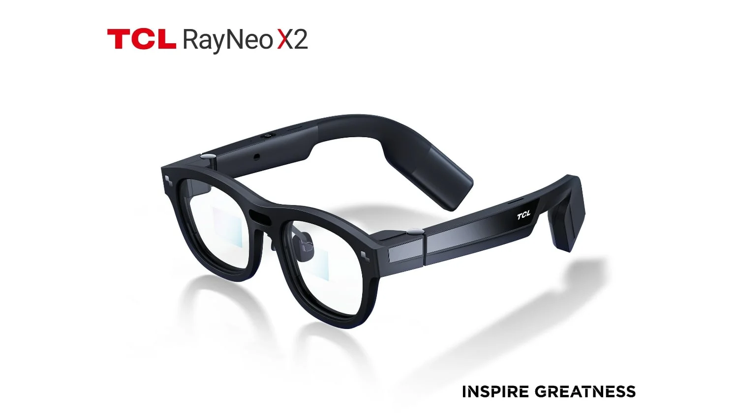 PR image of the TCL RayNeo X2 AR glasses with the product name and phrase 