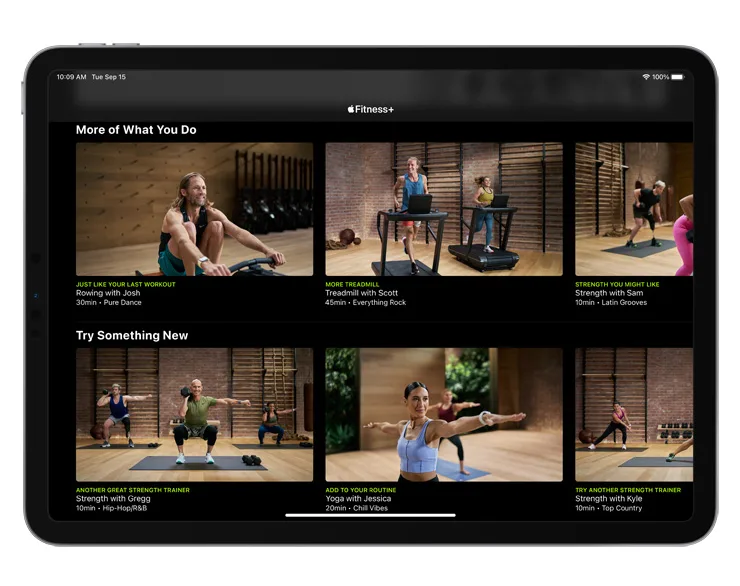 Apple's new Fitness+ subscription shown on an iPad.