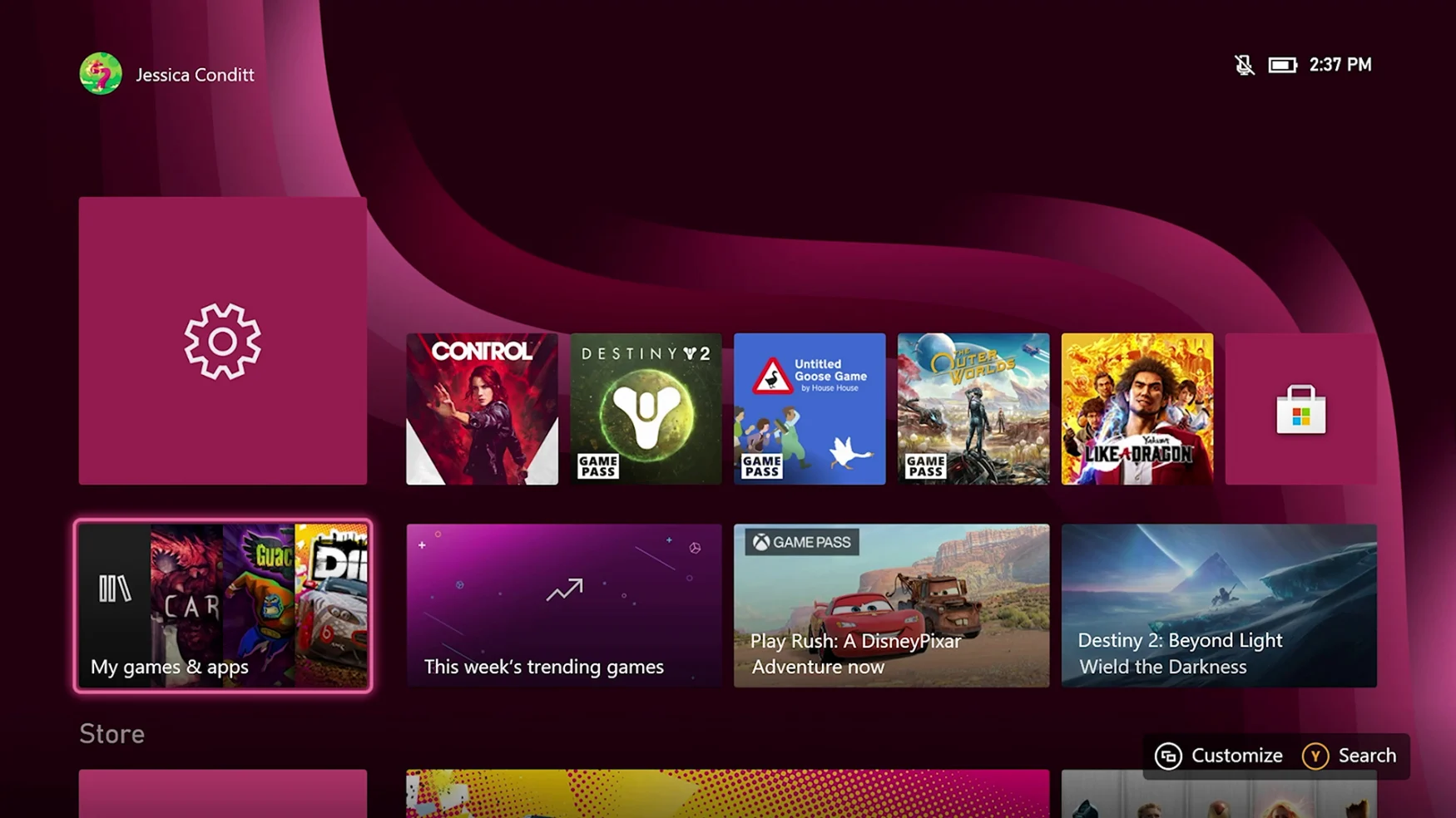 Xbox Series S interface
