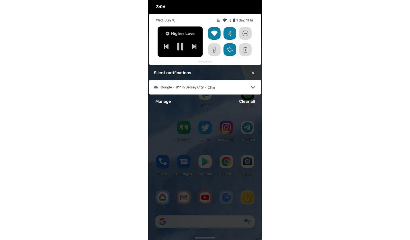 Android 11 beta screenshot of media widget