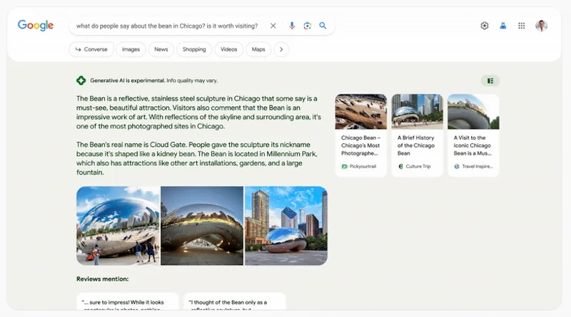 Ringkasan AI di Google Search of the Bean di Chicago