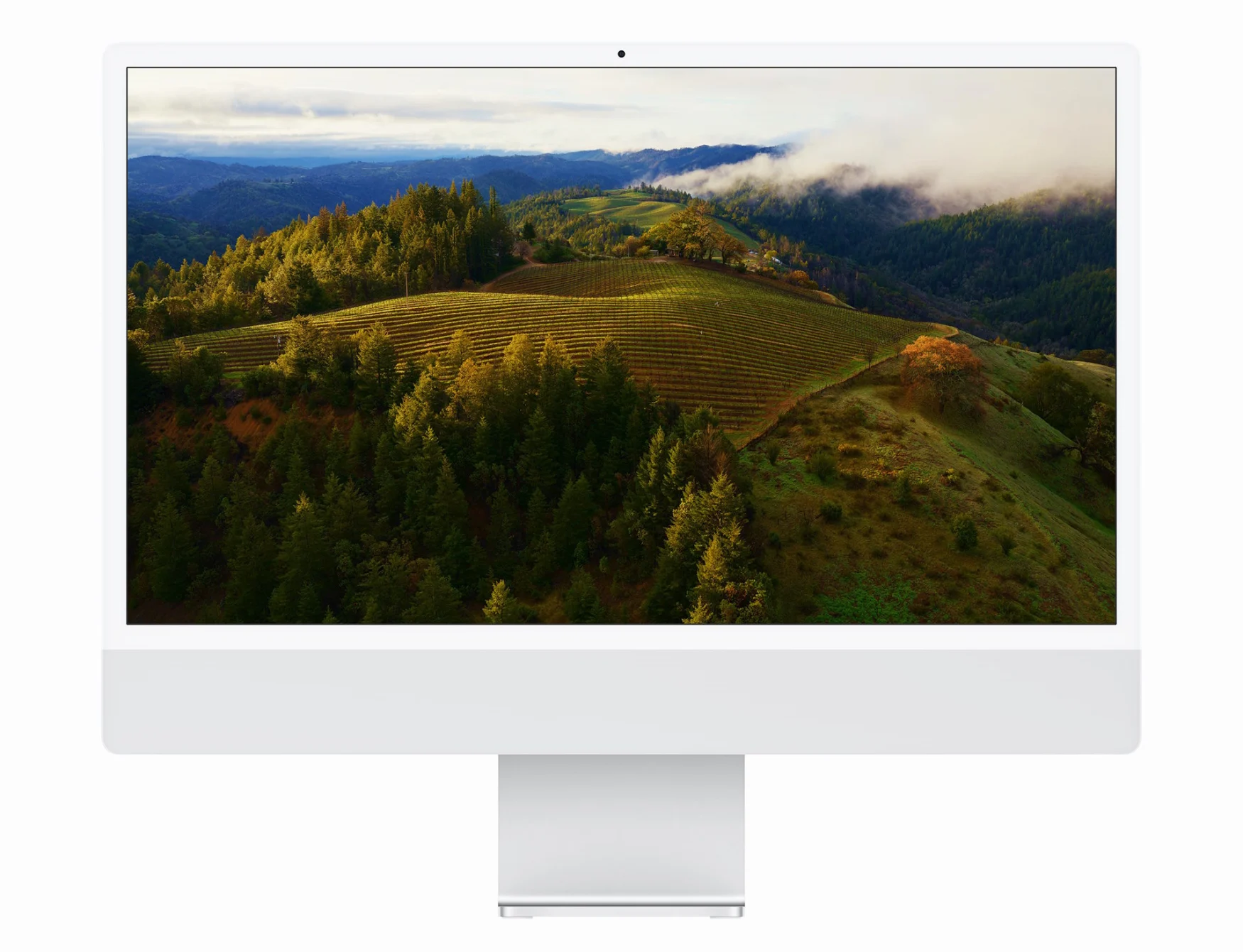 macOS Sonoma wallpaper on an iMac