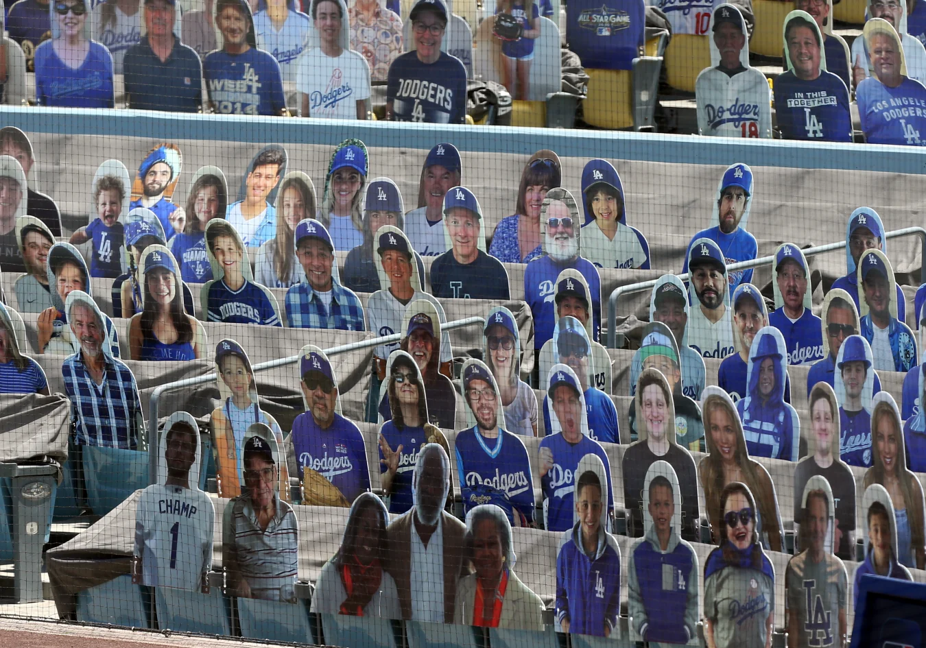 LOS ANGELES, CA - JULY 25: Cardboard cutouts are placed behind home plate during the game against the San Francisco Giants on July 25, 2020, at Dodger Stadium in Los Angeles, CA. (Photo by Adam Davis/Icon Sportswire via Getty Images)