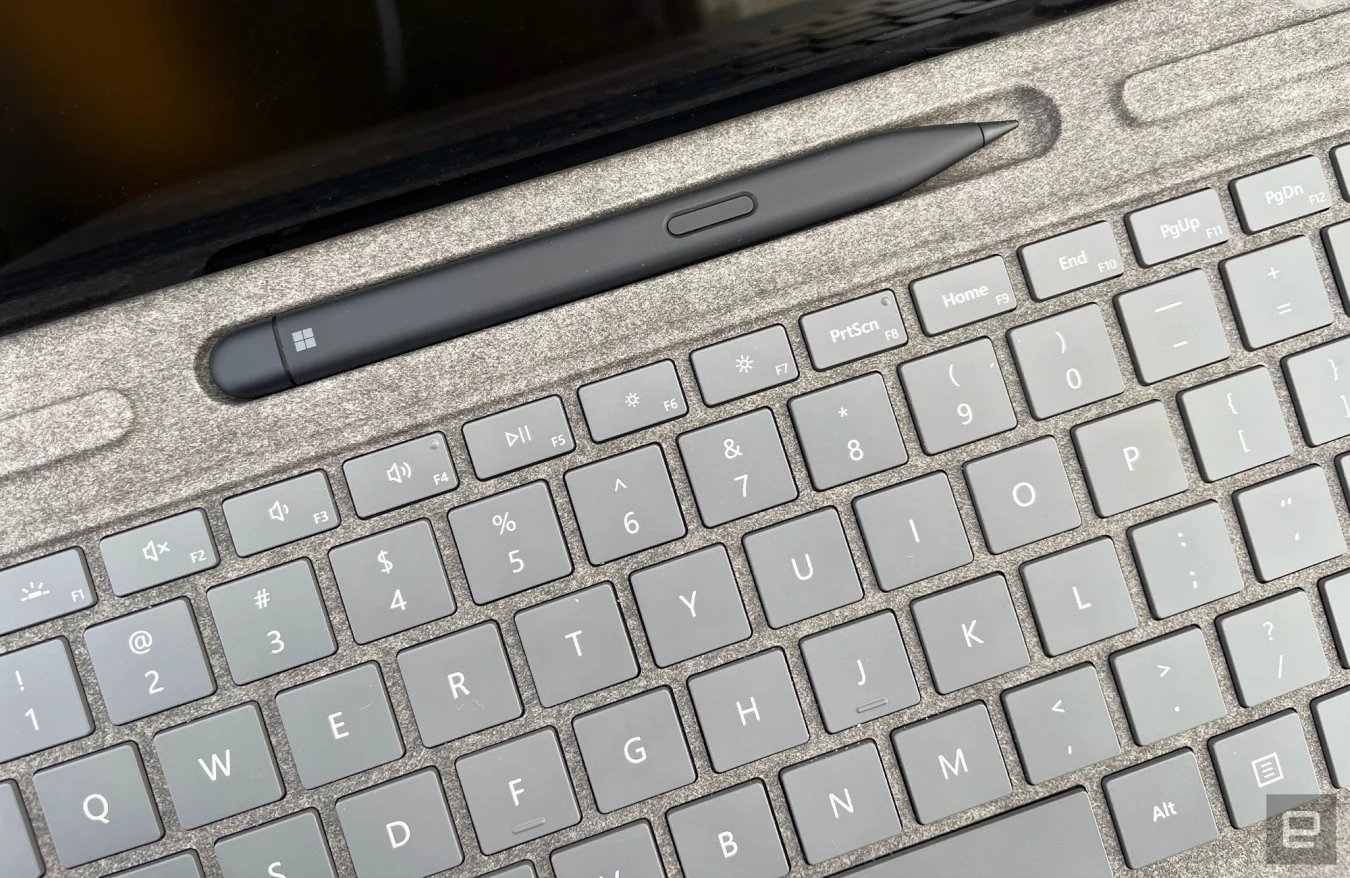Microsoft's Surface Signature Pro Keyboard with the Slim Pen 2 docked inside.