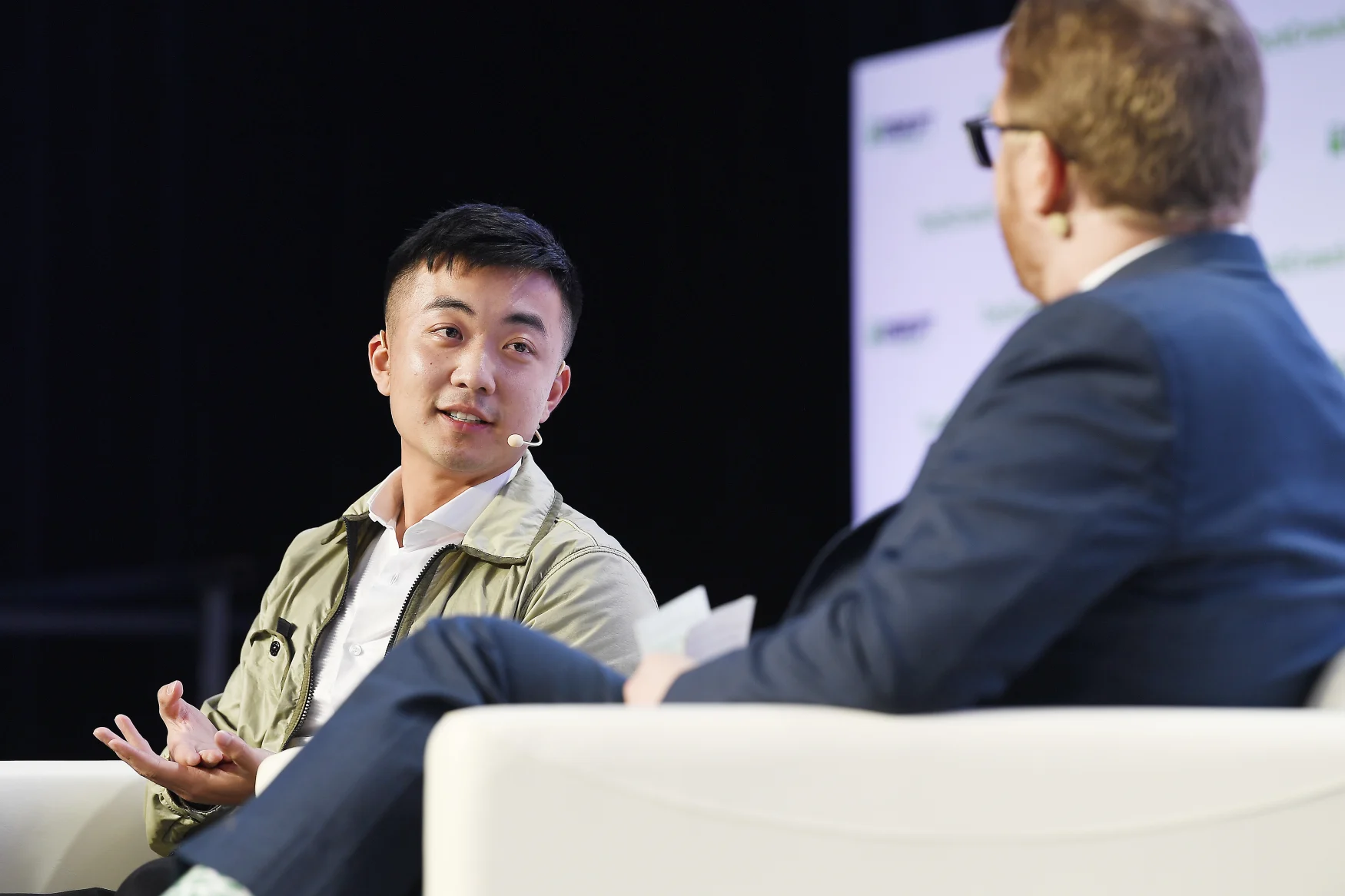 SAN FRANCISCO, CALIFORNIA - OCTOBER 04: (L-R) OnePlus Co-founder Carl Pei and TechCrunch Hardware Editor Brian Heater speak onstage during TechCrunch Disrupt San Francisco 2019 at Moscone Convention Center on October 04, 2019 in San Francisco, California. (Photo by Steve Jennings/Getty Images for TechCrunch)
