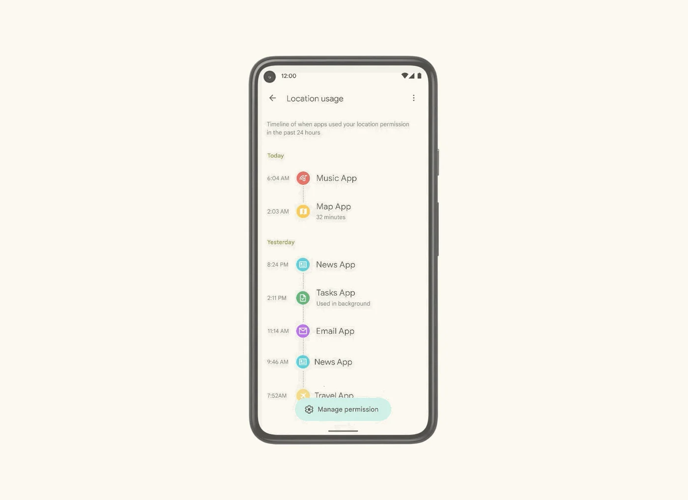 Android 12 Privacy Dashboard timeline view