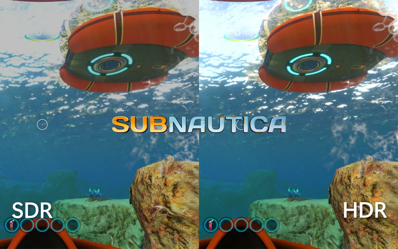 Un vistazo a cómo Auto HDR cambia la iluminación en Subnautica.