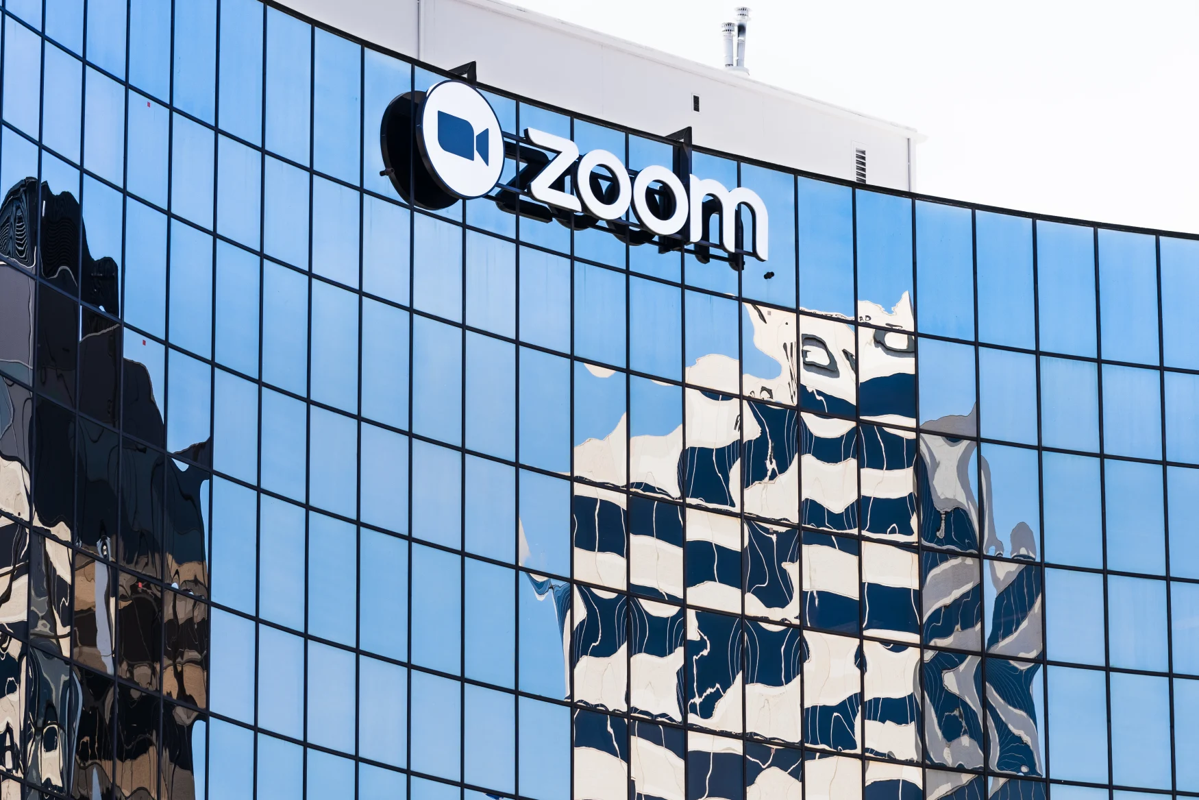 May 6, 2020 San Jose / CA / USA - Zoom headquarters in Silicon Valley; Zoom Video Communications is a company that provides remote conferencing services using cloud computing