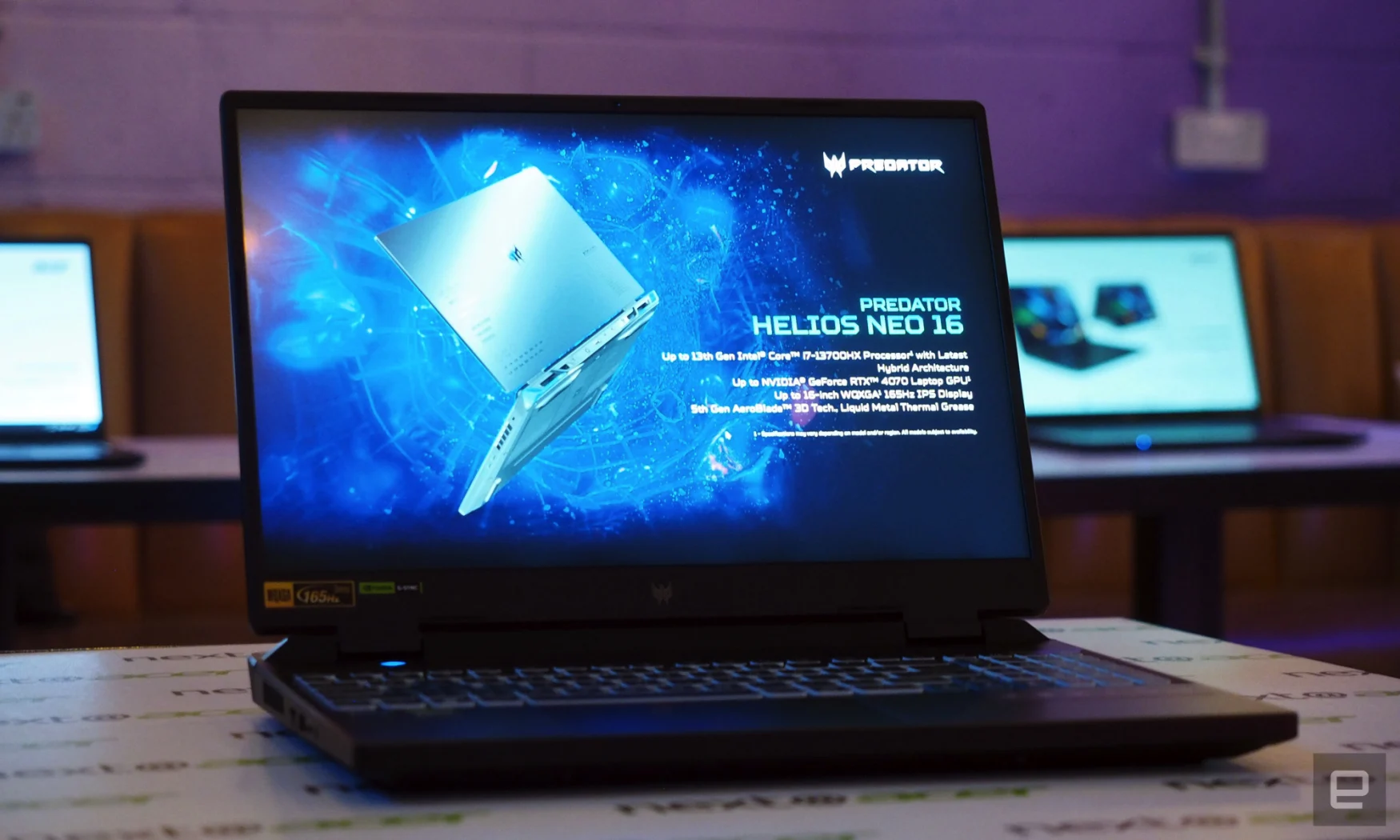 Image of the Acer Predator Helios Neo 16 on a table.