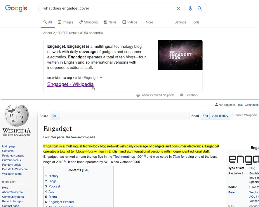Google featured snippet highlight