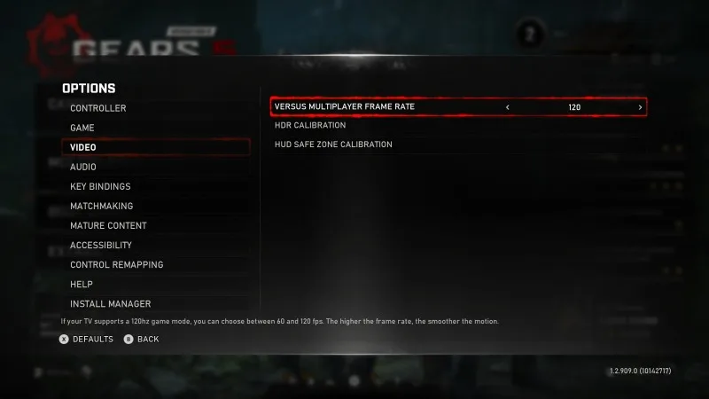 'Gears 5' 120 fps multiplayer setting