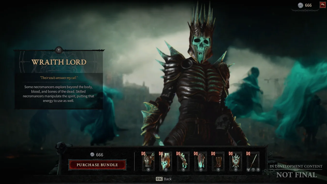 Ekrano kopija, kurioje rodomas žaidime esantis Diablo IV, kuriame žaidėjai gali įsigyti kosmetikos savo veikėjams.