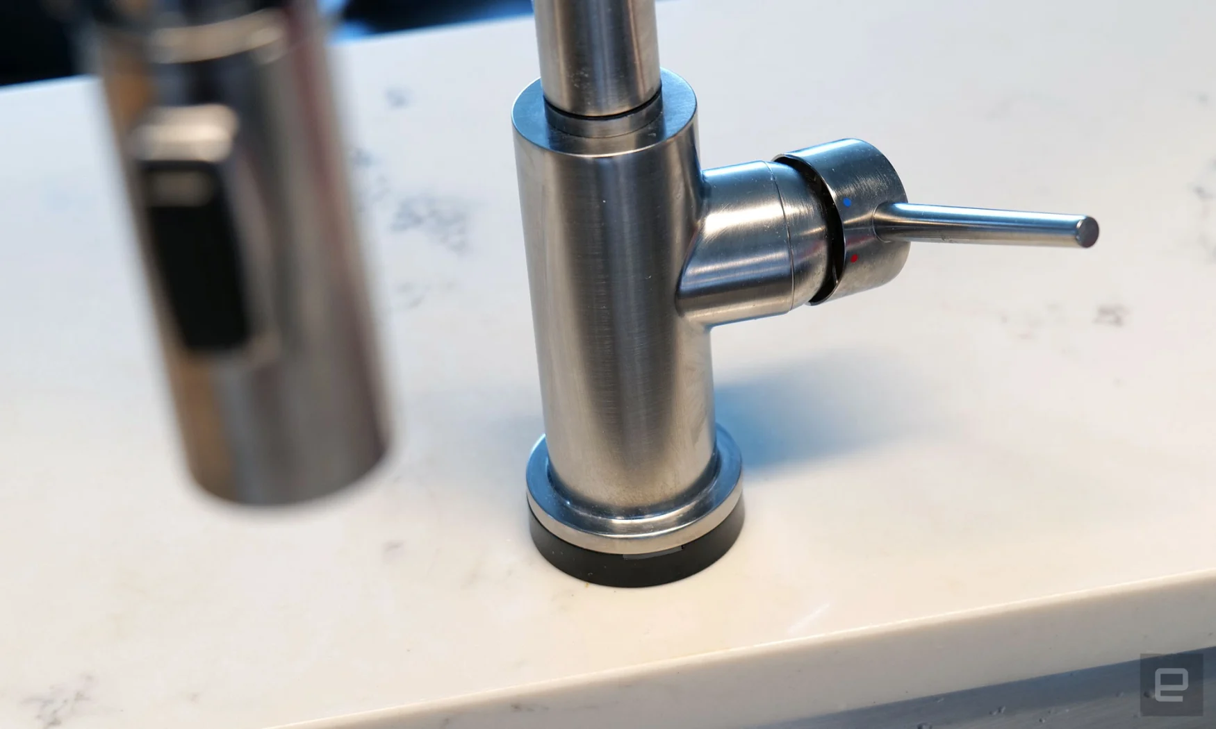 Unlike a traditional faucet, it feels like the best way to use the Touch20 tech is leaving the handle open all the time and rely entirely on touch inputs to turn the water on and off. 