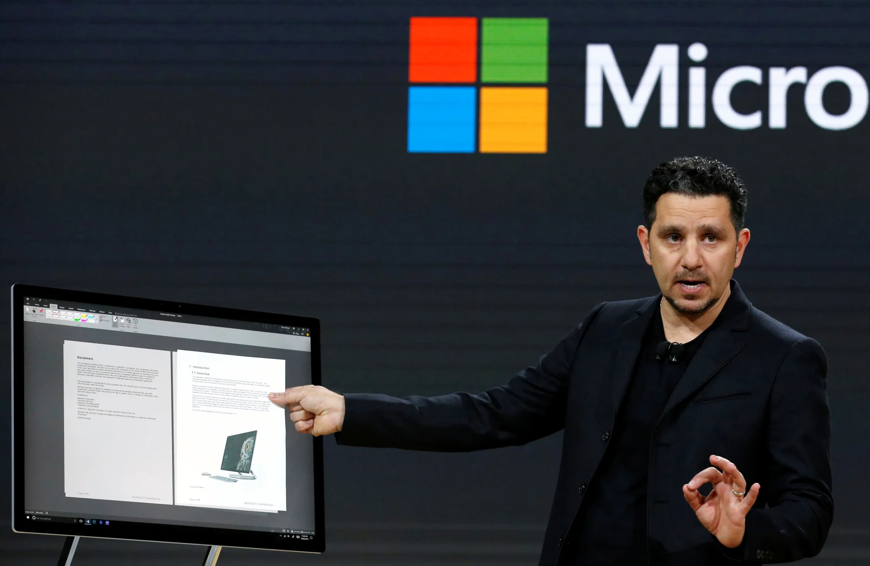 Panos Panay, Corporate Vice President for Surface Computing demonstrates the new Microsoft Surface Studio computer at a live event in the Manhattan borough of New York City, October 26, 2016. REUTERS/Lucas Jackson