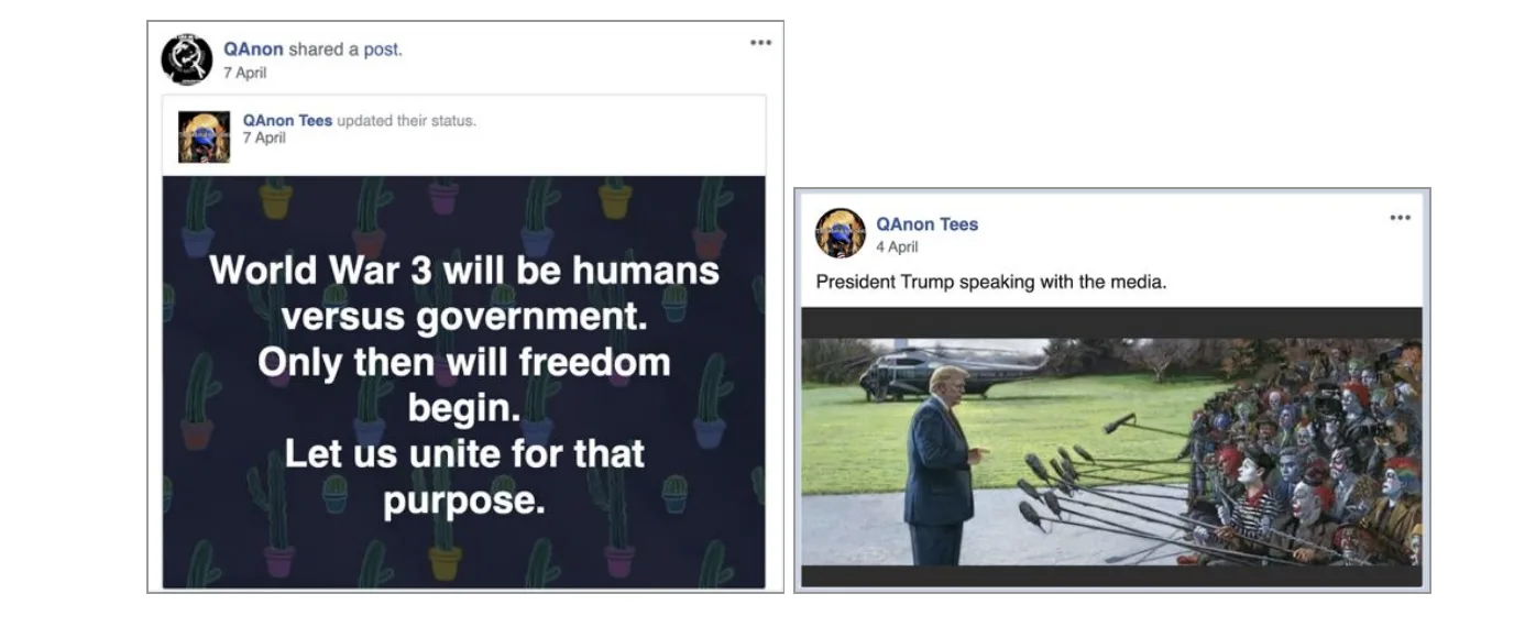 Examples of the posts shared by the accounts removed by Facebook.