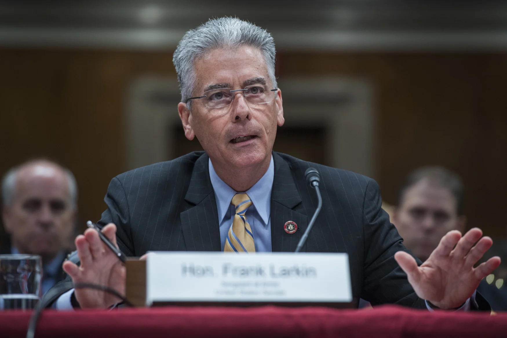 UNITED STATES - JUNE 29: Senate Sergeant at Arms Frank Larkin testifies before a Senate Appropriations Legislative Branch Subcommittee hearing in Dirksen Building on the proposed FY2018 budget for the Senate Sergeant at Arms and the U.S. Capitol Police on June 29, 2017.(Photo By Tom Williams/CQ Roll Call)