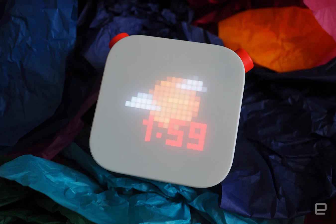 Yoto Player with clock on screen