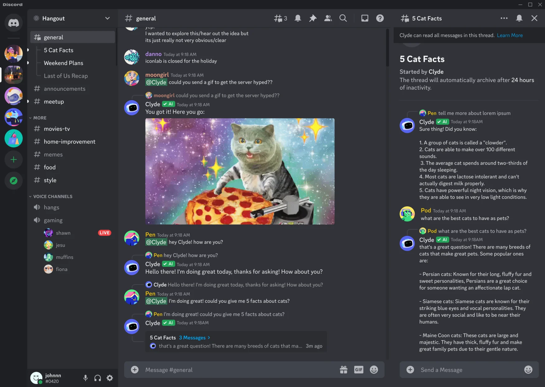 Clyde, Discord's new ChatGPT chatbot, can answer users' questions.