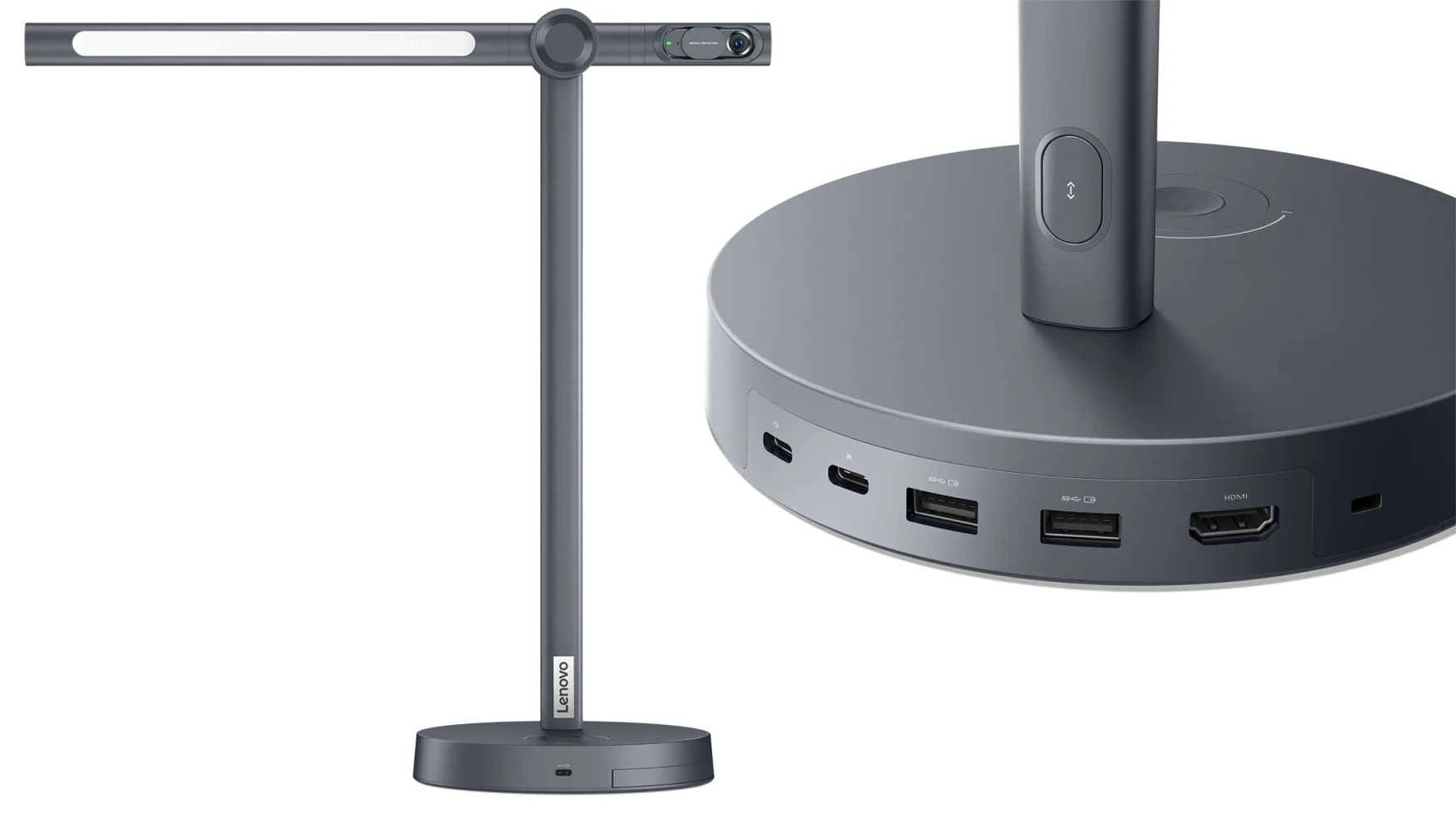 Lenovo desk lamp with integrated webcam, wireless charging and 135W . input power