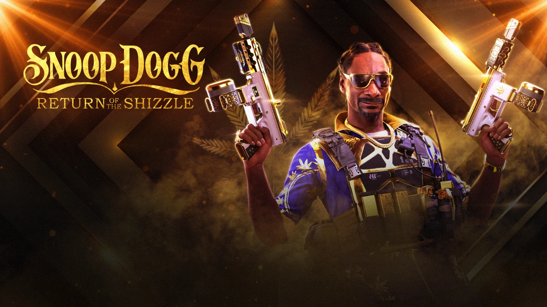 Promotional art for Snoop Dogg as a controller skin in Call of Duty: Modern Warfare II. Stylized text (left) reads: 