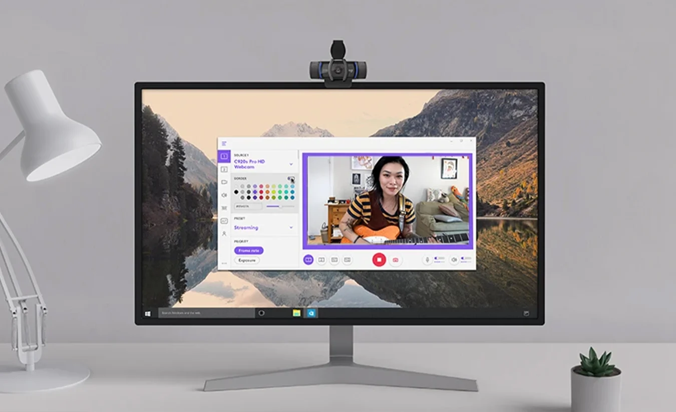 The Logitech C920S Pro webcam atop a monitor.