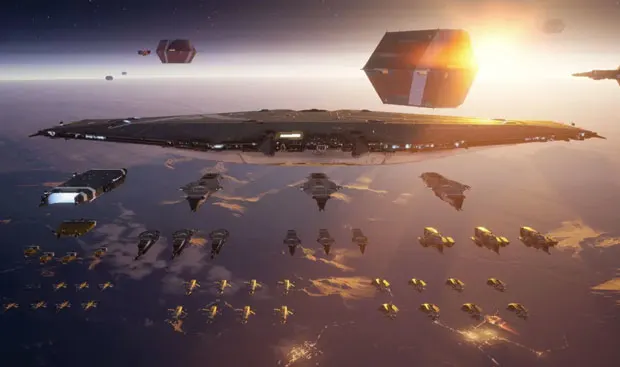 Image of the mothership, and fleet, from Homeworld 3