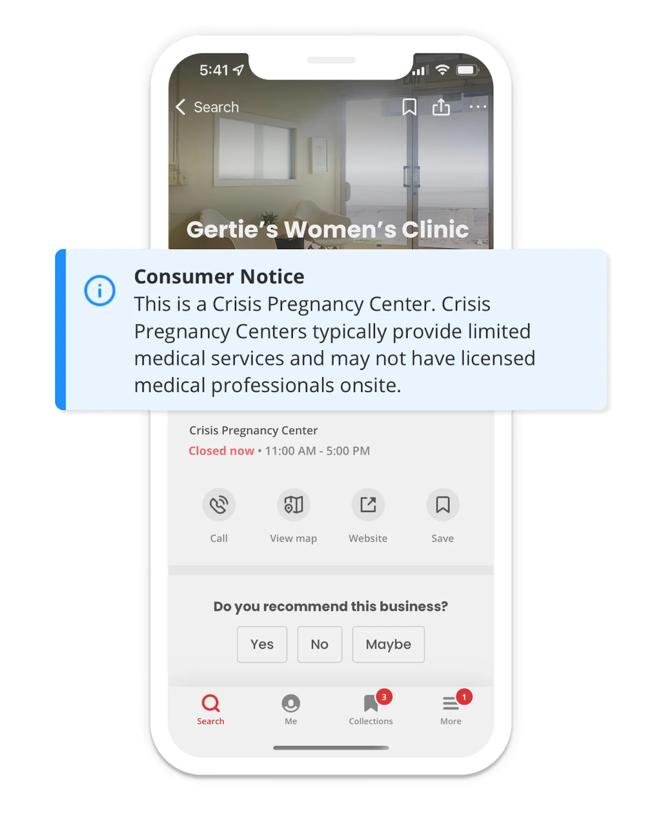 Yelp Label for Crisis Pregnancy Center