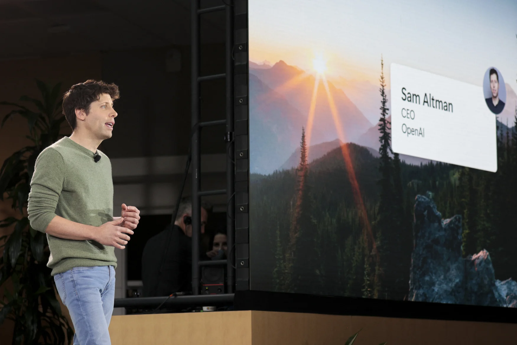 OpenAI CEO Sam Altman speaks during a keynote announcing the integration of ChatGPT for Bing at Microsoft in Redmond, Washington on February 7, 2023. said, declaring what he called a new era for online research.  (Photo by Jason Redmond/AFP) (Photo by JASON REDMOND/AFP via Getty Images)