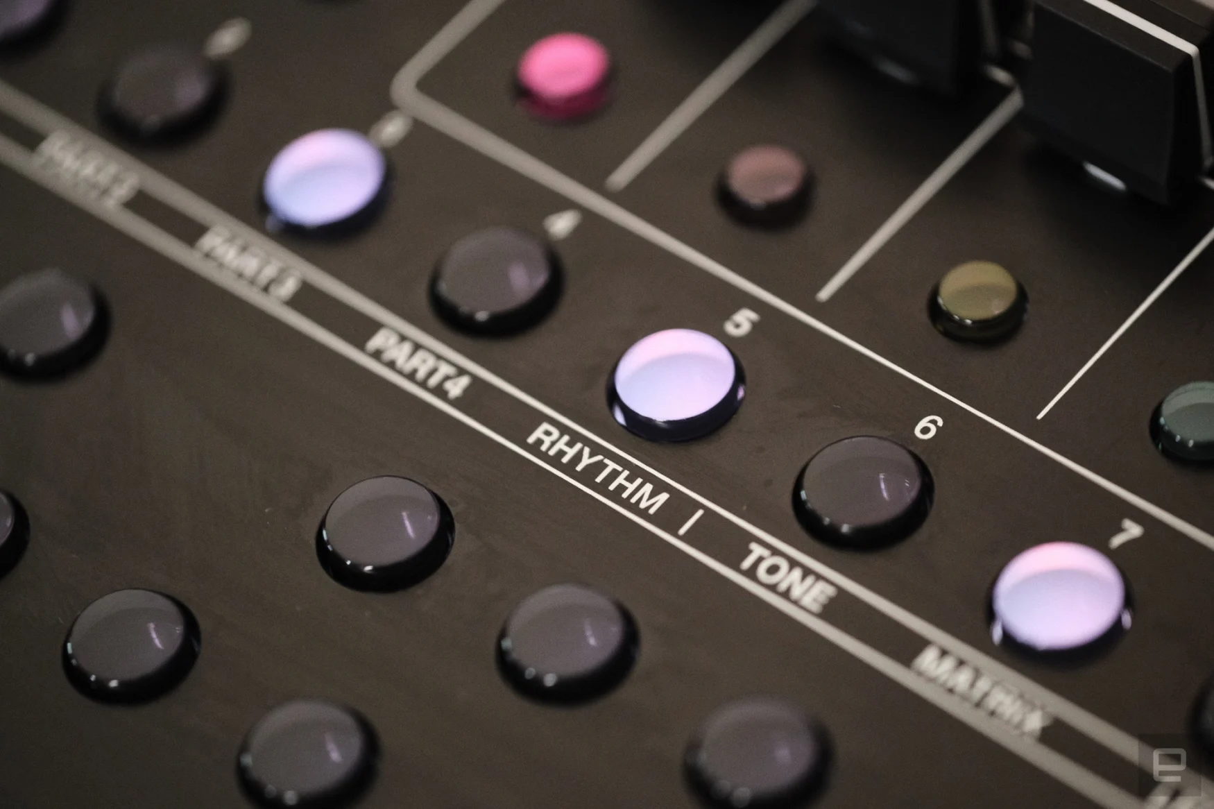 The rhythm button on the Roland SH-4d.
