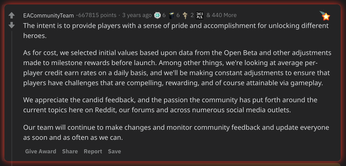 EA's Reddit post which earned the title of most downvoted comment of all time.