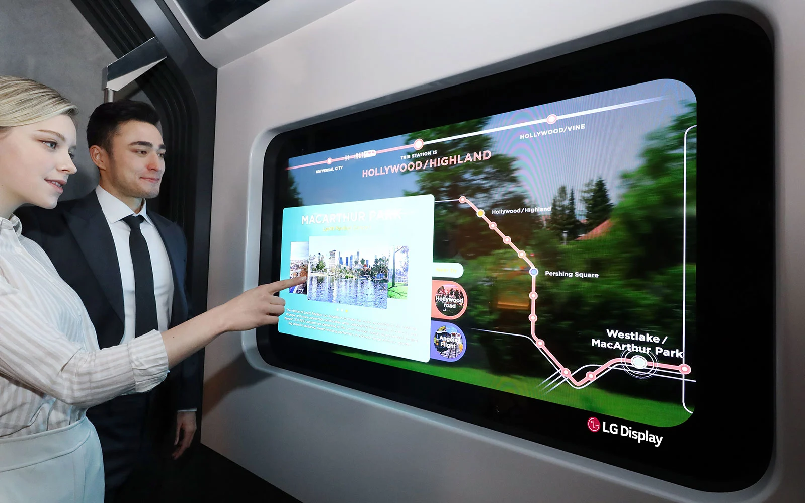 LG Display will additionally demonstrate how the company’s 55-inch Transparent OLED display can be applied to a subway train in a Metro Zone. While on board a virtual train carriage, passengers may look outside through the transparent display that has replaced a traditional window. Its high transparency enabled by OLED means passengers can still enjoy the passing scenery while viewing clear information such as subway line maps, weather information, and other news.
