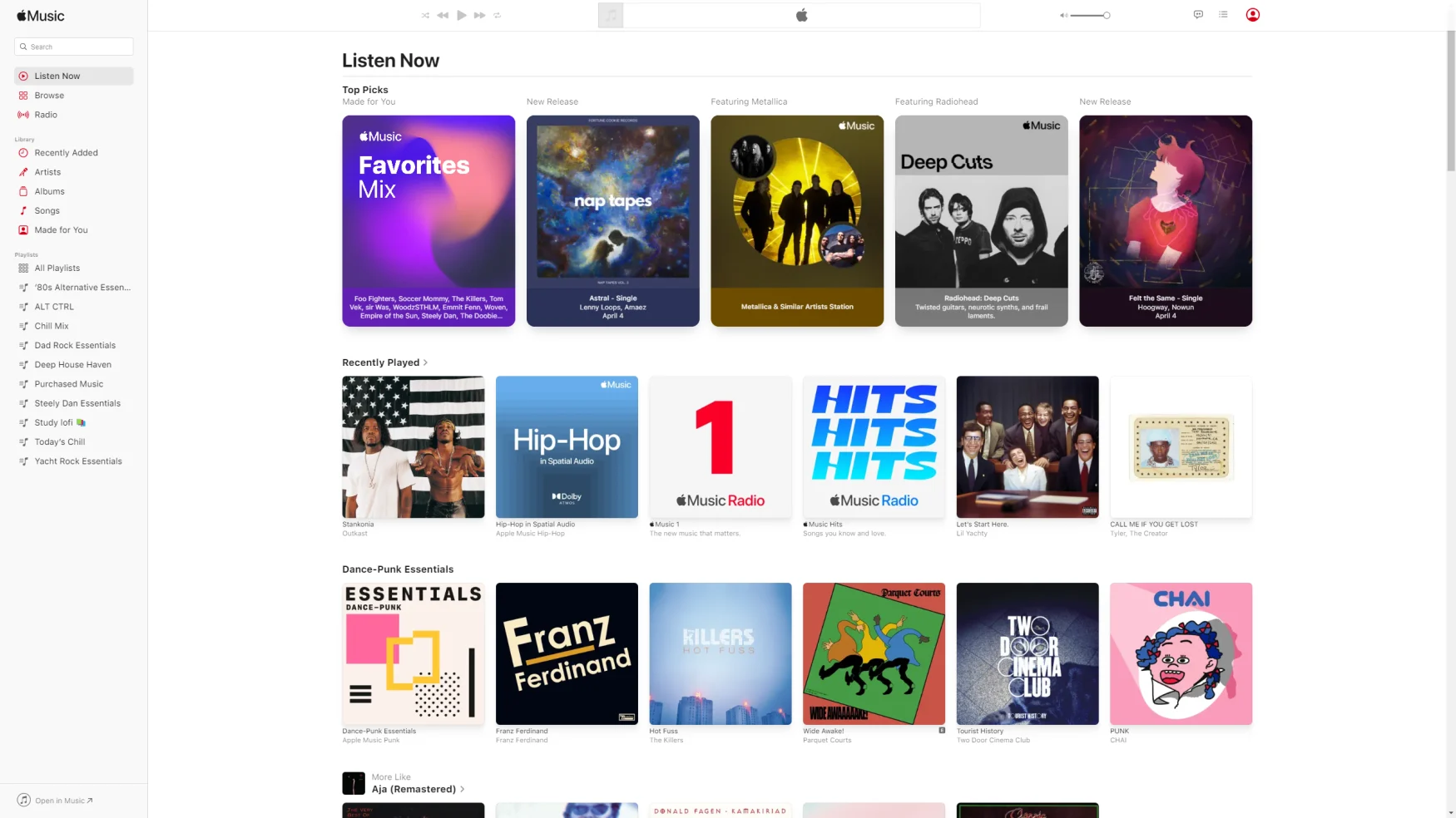 A screenshot of the Apple Music app on web browsers.