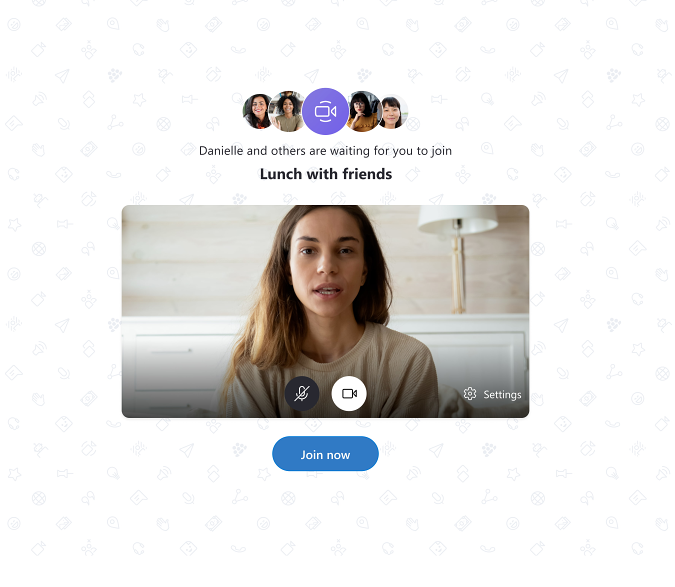 Redesigned Skype Meet Now invite, with a name and avatar for the call