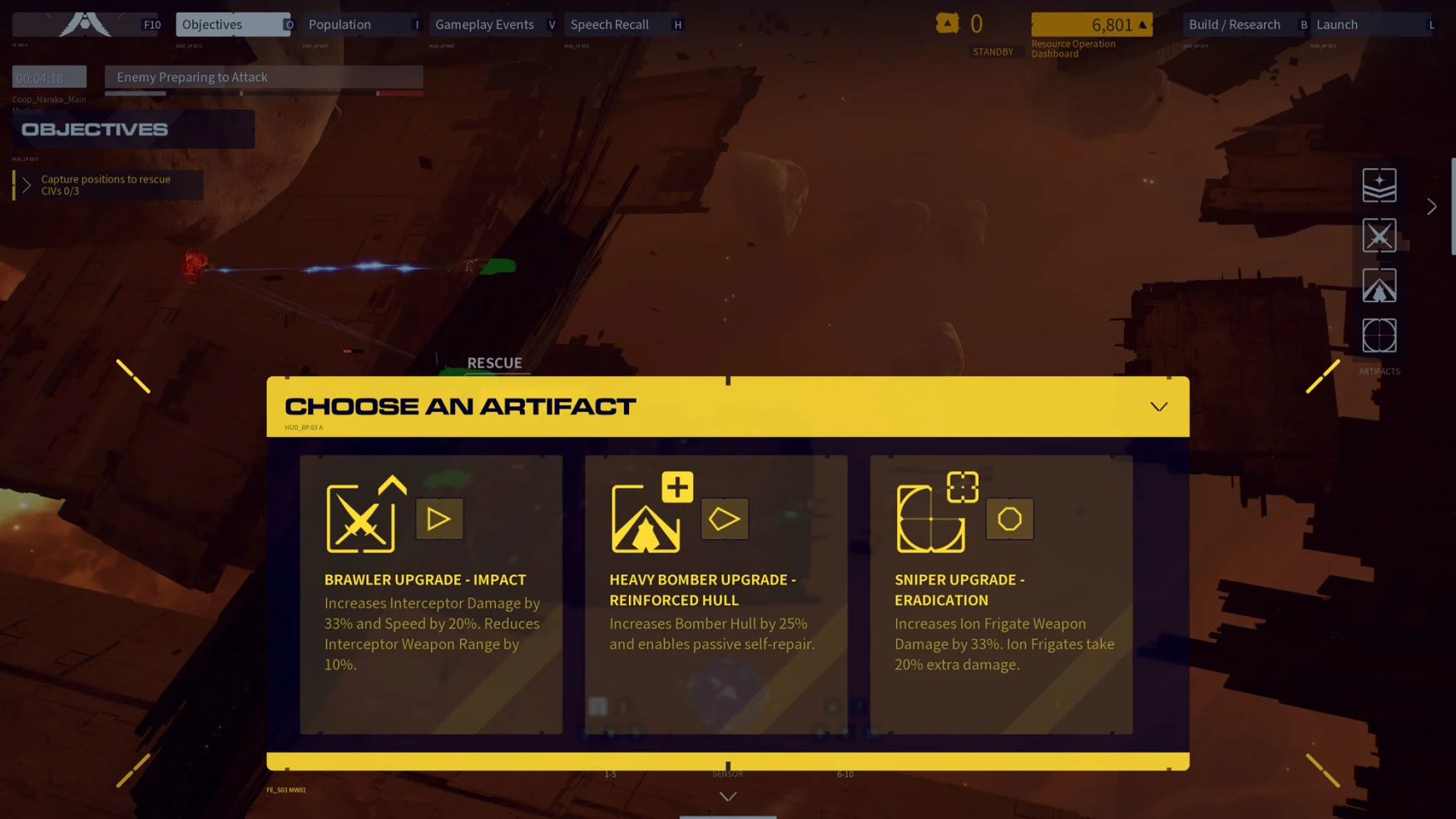An image from Homeworld 3: War Games demonstrating the artifact system.