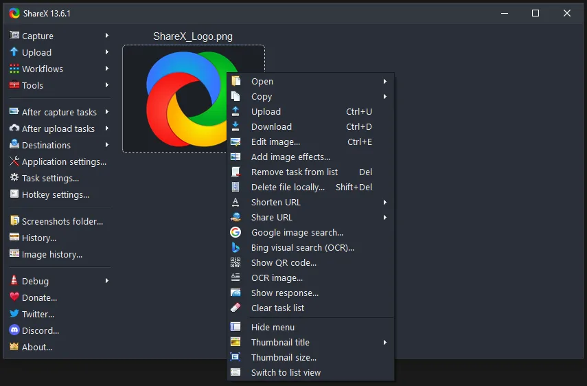 A screenshot of the ShareX app on Windows 11.