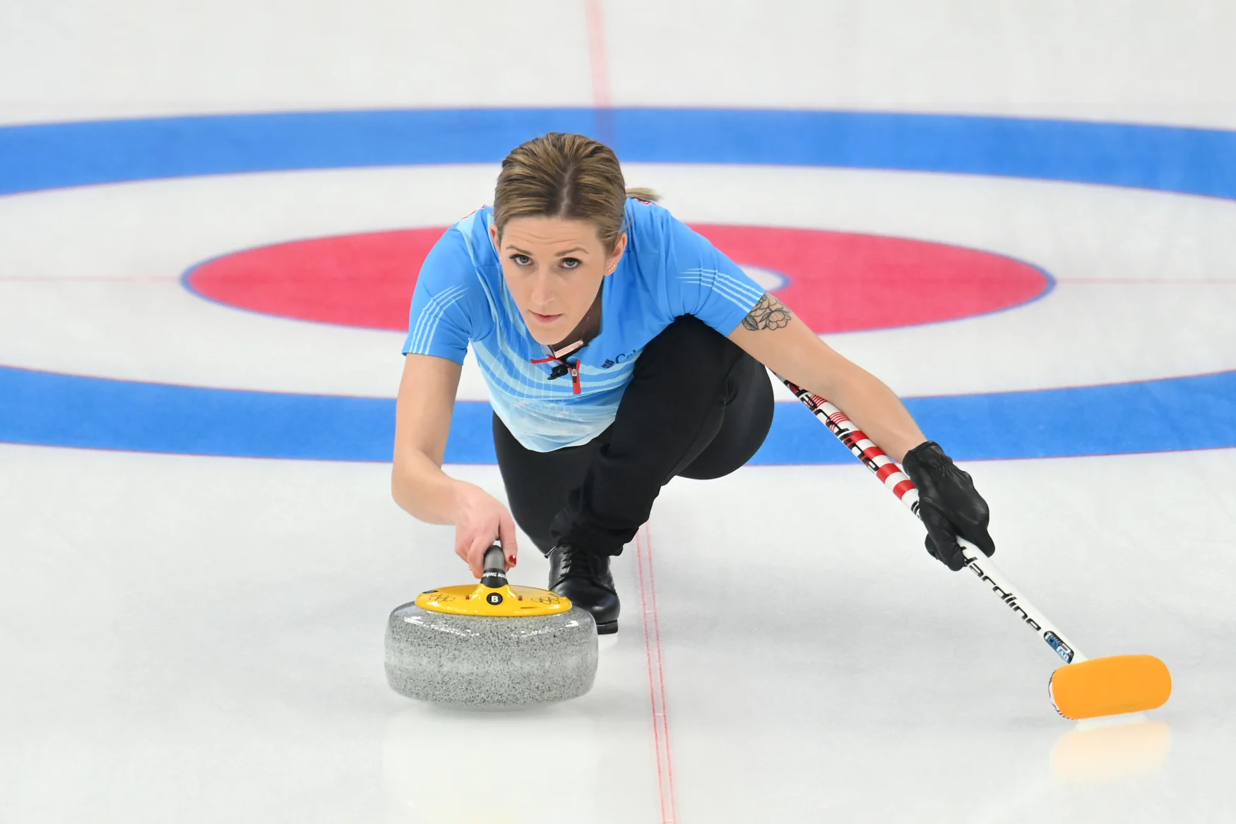 BEIJING, CHINA - FEBRUARY 02: Victoria Persinger of Team United States competes during the Curling Mixed Doubles Round Robin ahead of the Beijing 2022 Winter Olympics at National Aquatics Centre on February 02, 2022 in Beijing, China. (Photo by Justin Setterfield/Getty Images)