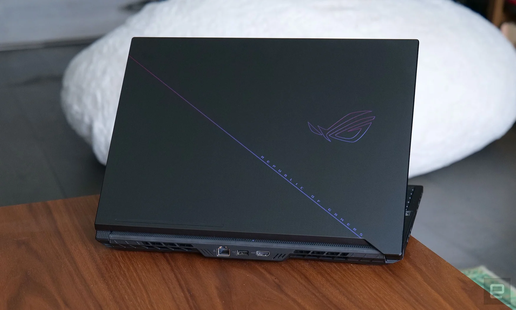 Unlike a lot of ROG laptops from ASUS, you don't get any RGB lighting on the outside, though the laptop still features relatively aggressive styling. 