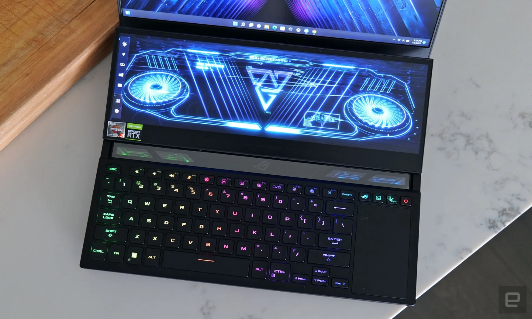 In addition to a number of handy features, the Asus ROG Zephyrus Duo 16's ScreenPad Plus is configured in Windows as a generic display, which makes it easy to use shortcuts to move or snap apps to its secondary panel. 