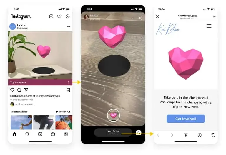 Augmented reality display in Instagram Reels