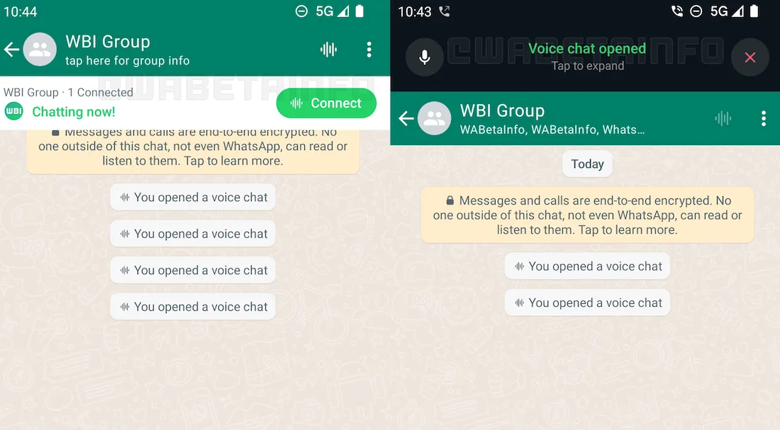 Zwei WhatsApp-Chats zeigen, wie man einen Voice-Chat öffnet. 