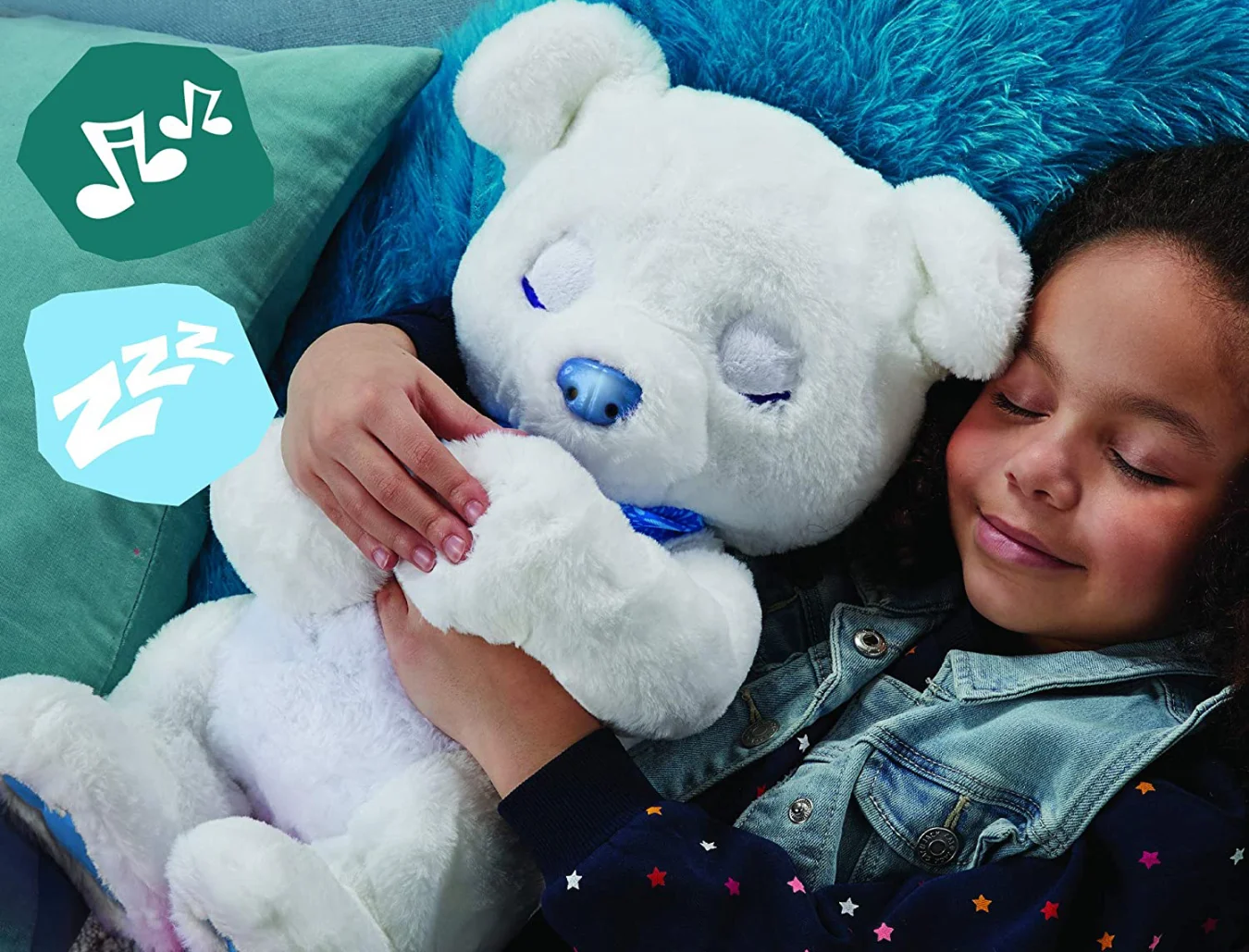 FurReal Polar Bear with little girl sleeping