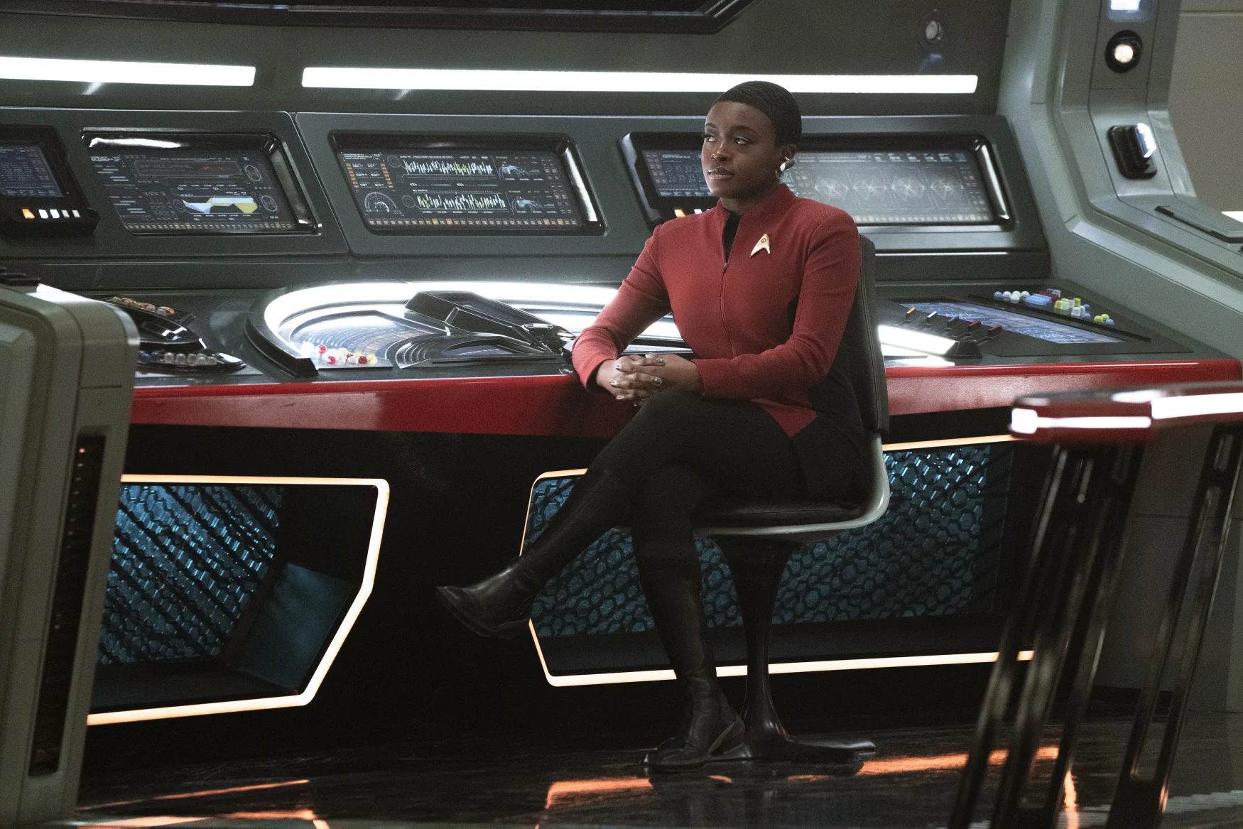 Celia Rose Gooding as Uhura in Star Trek: Strange New Worlds streaming on Paramount+, 2023. Photo Credit: Michael Gibson/Paramount+