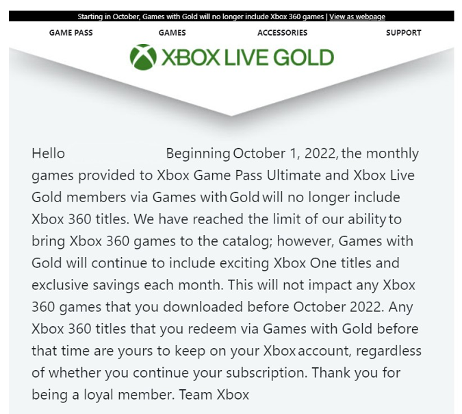 Xbox Live Gold email