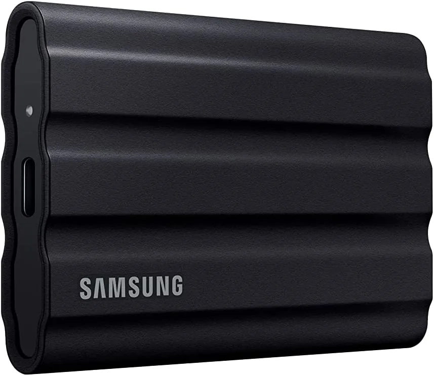 Samsung's T7 Shield rugged portable SSD.