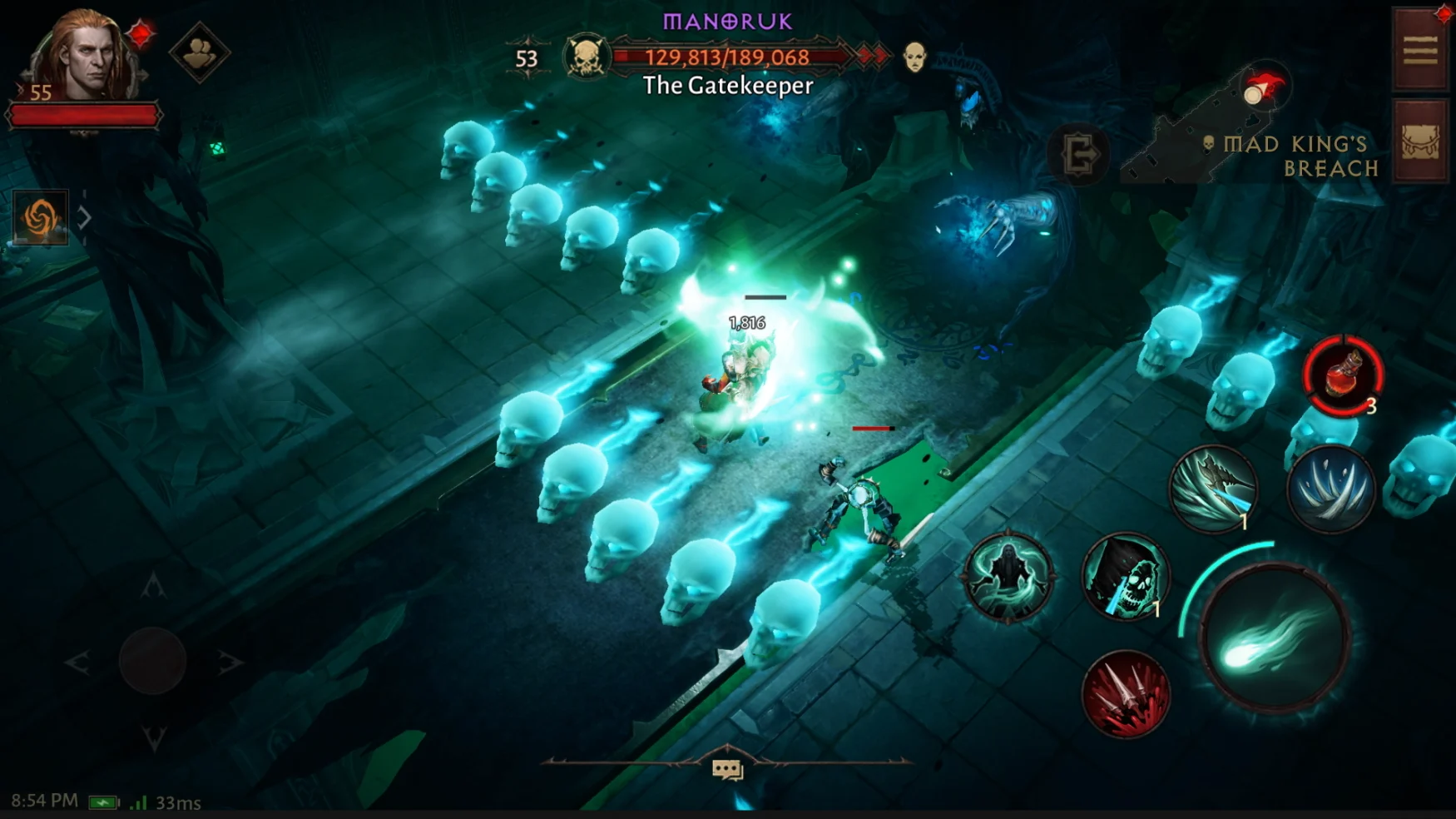 Screenshot of the necromancer class fighting one of Immortal's early-game bosses. 