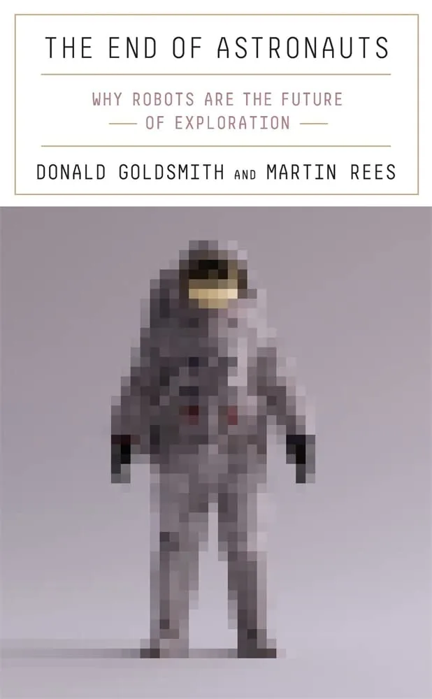a heavily pixelated spacesuit on a grey backdrop and the book title above it