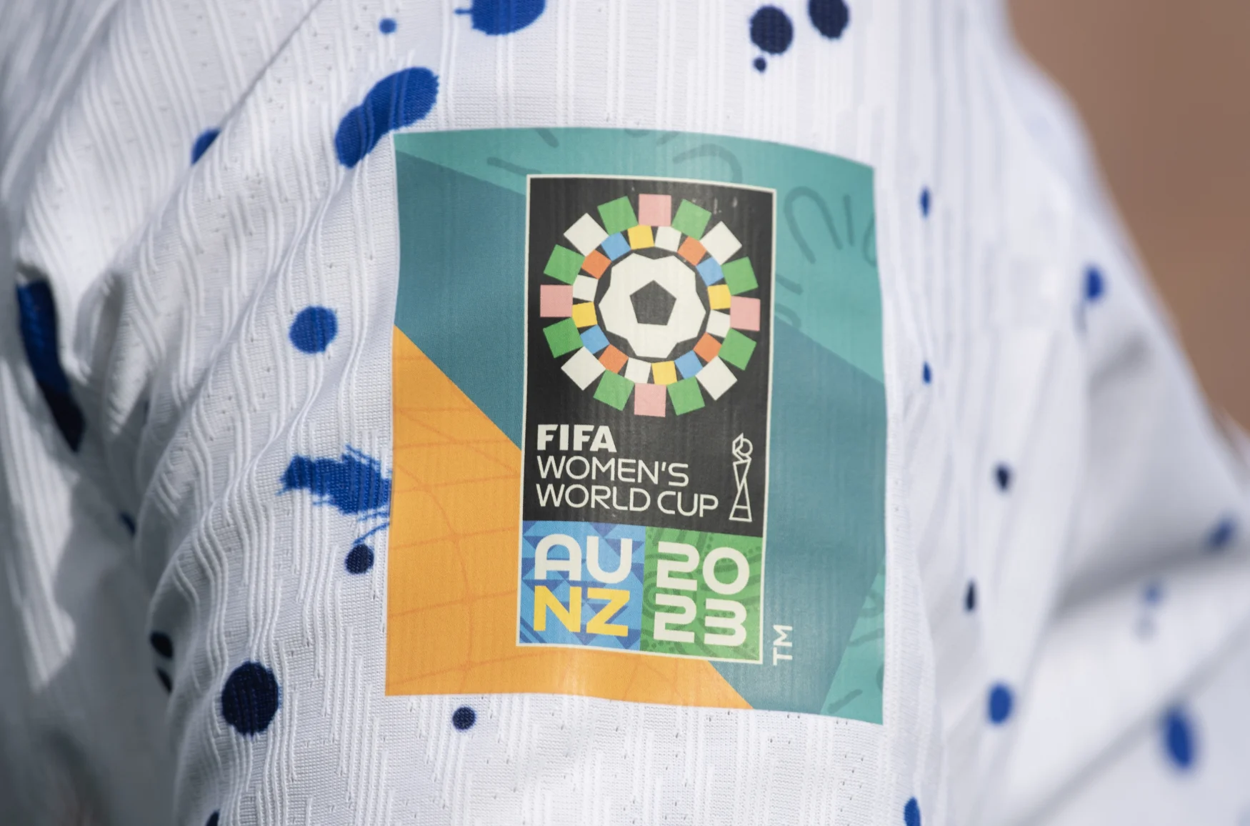 WELLINGTON, AUSTRALIA -JULY 27: The official FIFA Women's World Cup Australia & New Zealand 2023 badge on the sleeve of a player during the FIFA Women's World Cup Australia & New Zealand 2023 Group E match between USA and Netherlands at Wellington Regional Stadium on July 27, 2023 in Wellington, New Zealand. (Photo by Joe Prior/Visionhaus via Getty Images)