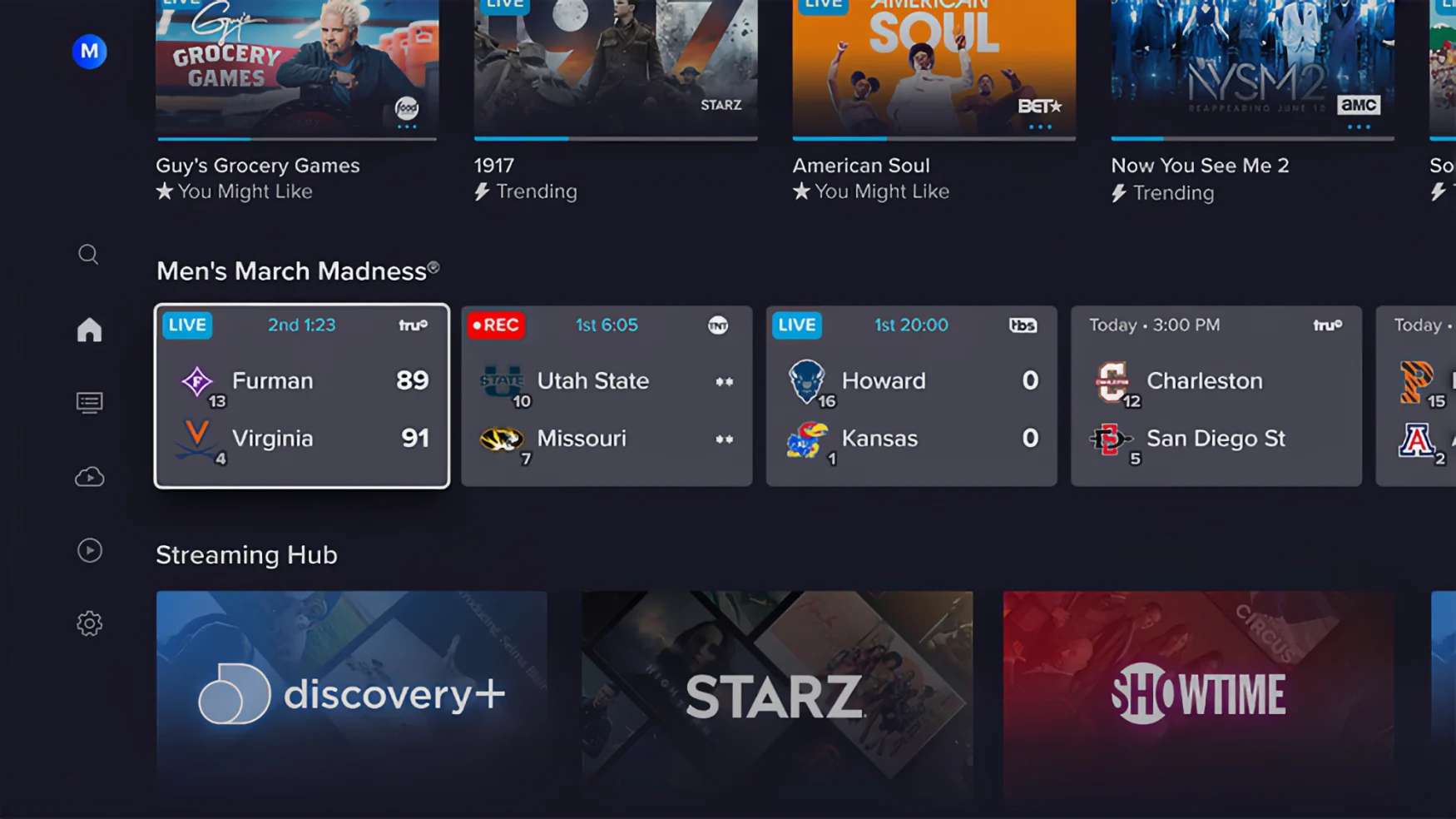 Screenshot of a Sling TV app home screen, showing a dedicated row of 