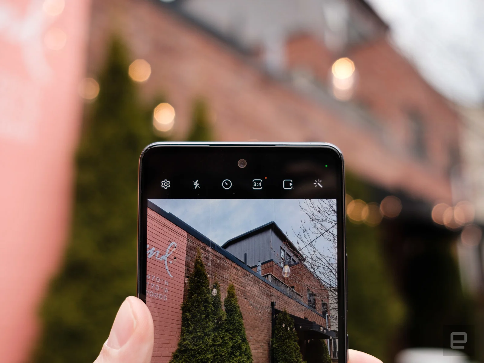 A closeup of the Galaxy A53's front-facing camera.