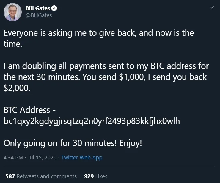 Bill Gates' hacked Twitter account
